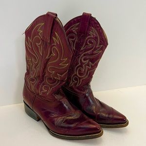 Red leather cowboy or cowgirl boots